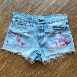 Distressed Denim Shorts with Painted Accents